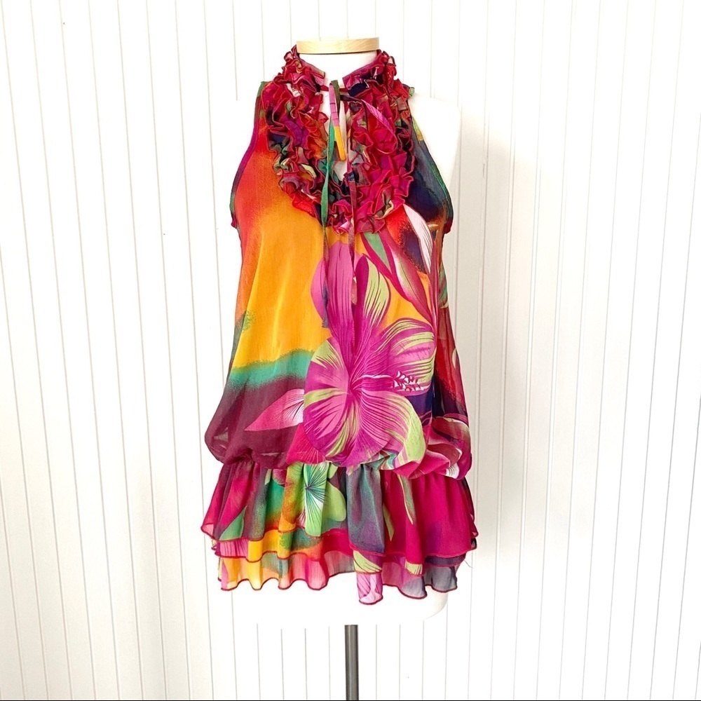 Soleil Colorful Sleeveless Floral Tunic Top